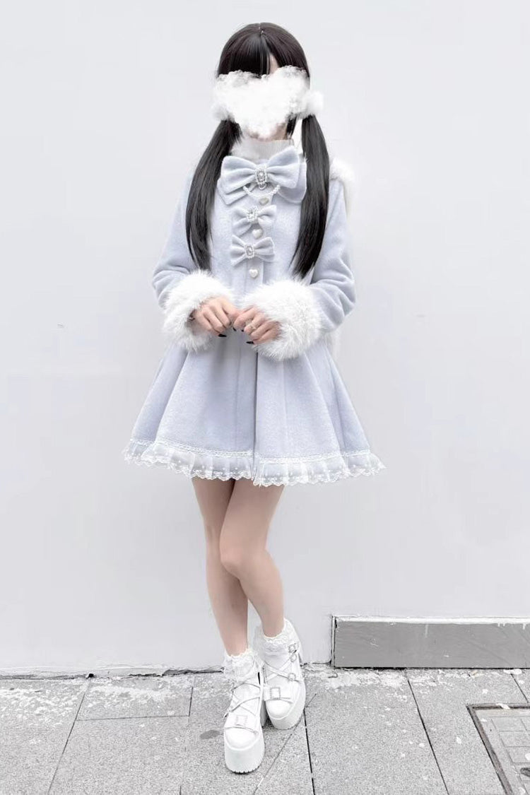 [Plush Lop-eared Rabbit] Long Sleeves Bowknot Lace Hooded Sweet Jirai Kei Coat 5 Colors