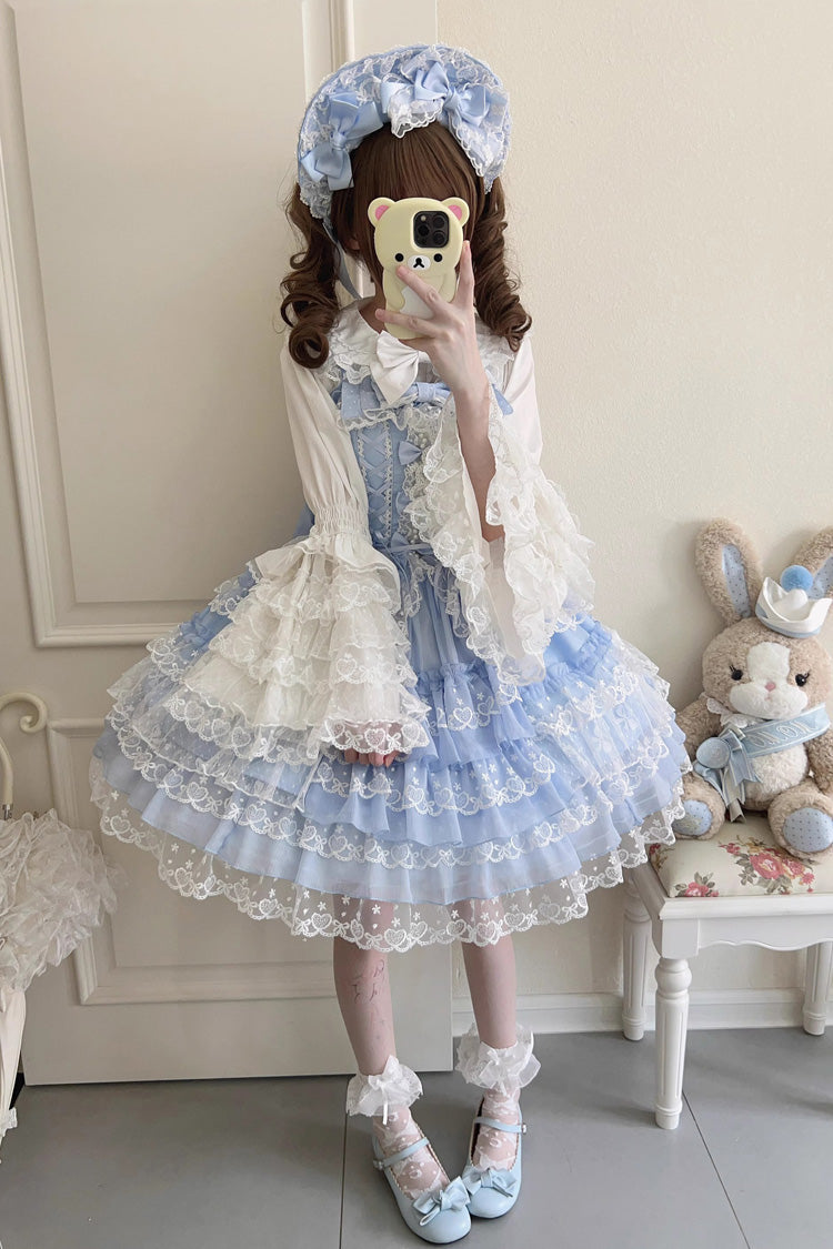 Blue [Love Overture] Multi-Layered Ruffle Bowknot Lace Sweet Lolita Jsk Dress