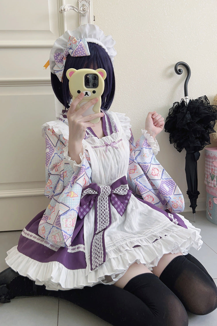 [Showa Sweet Pet] Süßes japanisches Lolita-Dienstmädchenkleid mit Rüschen und Schleife, 6 Farben