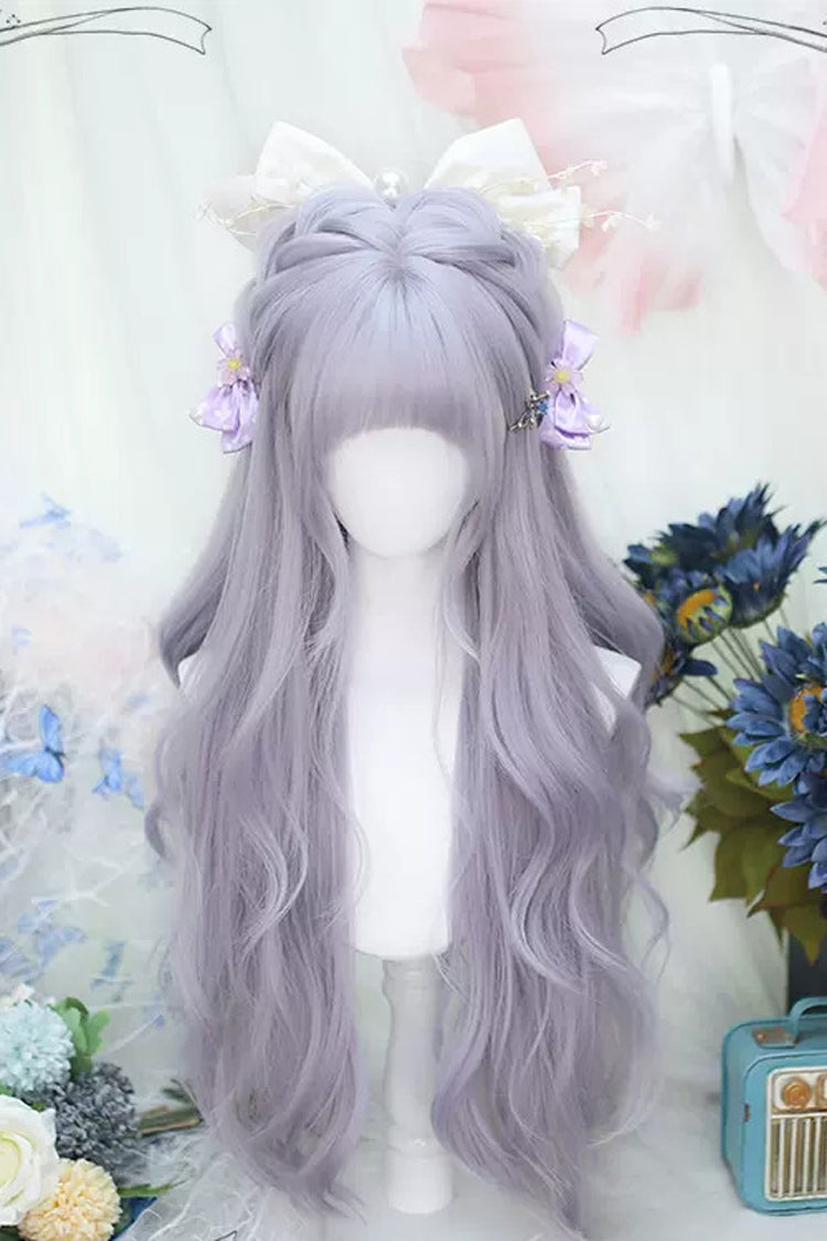 Light Purple Short Bangs Sweet Lolita Long Curly Wigs