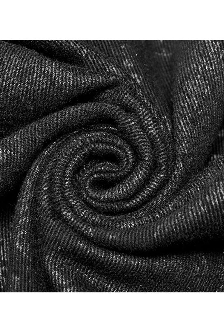 Black Punk Woven Print Large Collar Simple Atmospheric Long Men's Coat