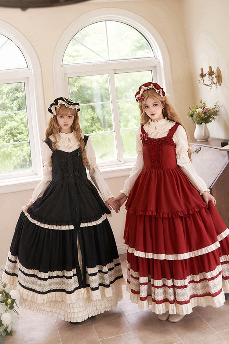 Rotes [Lily] Mehrlagiges Rüschenspitzen-Klassisches Elegantes Lolita Jsk-Kleid