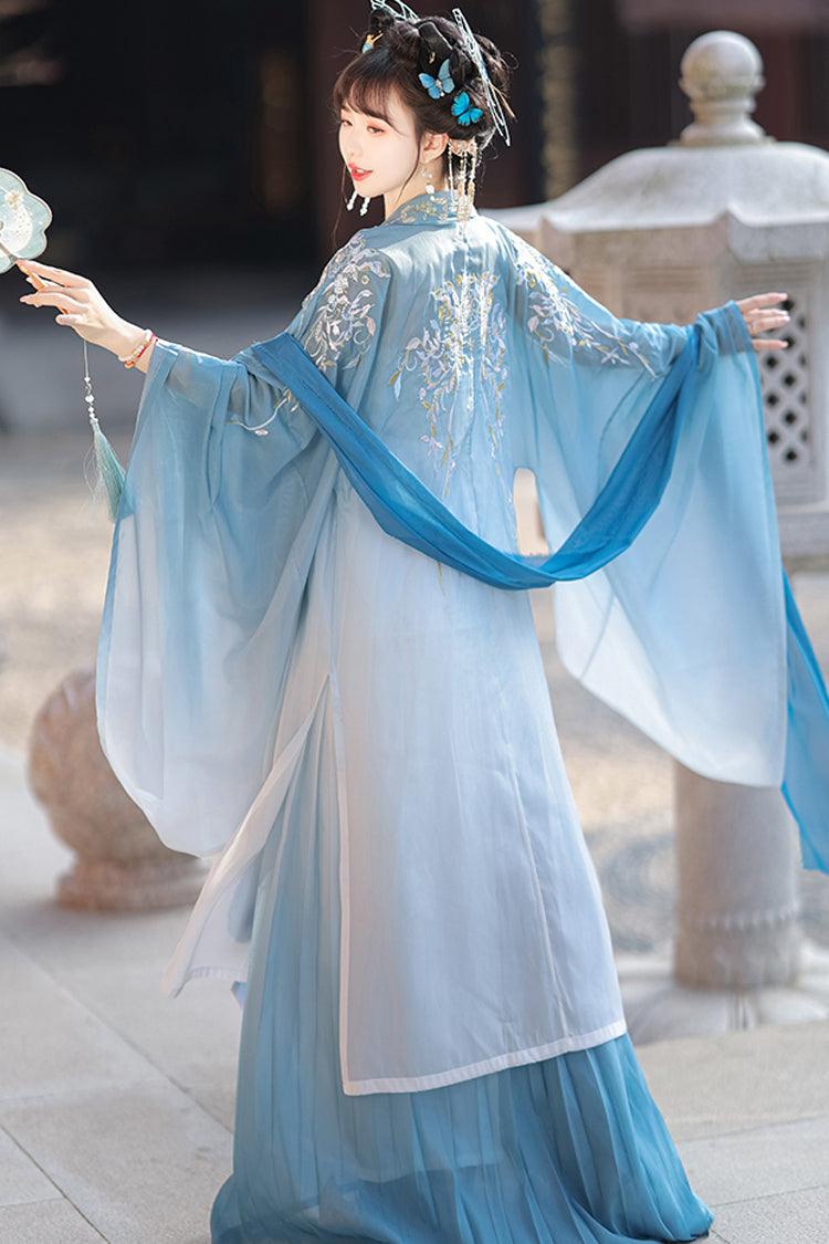 Embroidery Gradient Hem Women's Classic Hanfu Dress 2 Colors