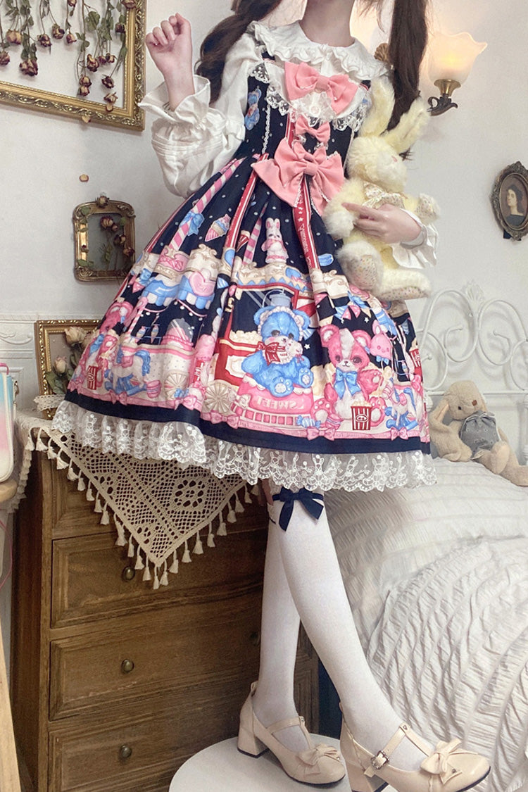 Black/Pink Doll Playground Print Ruffle Bowknot Sweet Lolita Jsk Dress