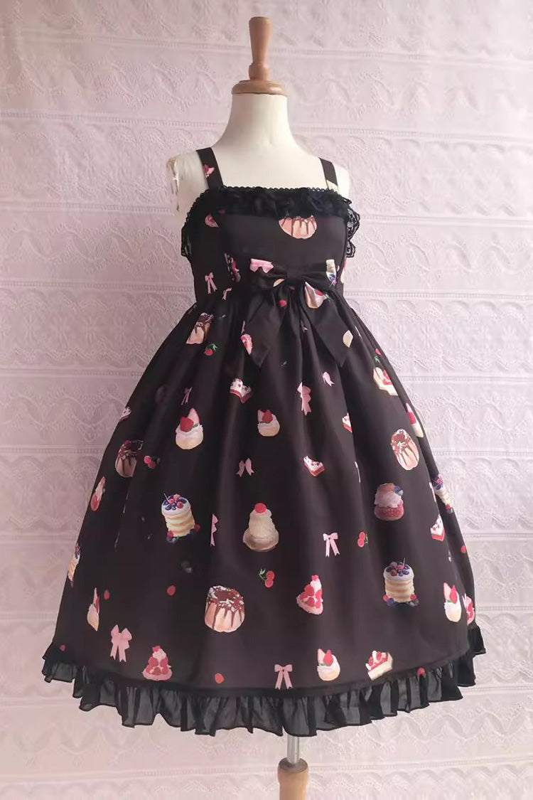 Erdbeer-Frucht-Dessert-Druck, Rüschen, Schleife, Spitze, süßes Lolita-JSK-Kleid, 5 Farben