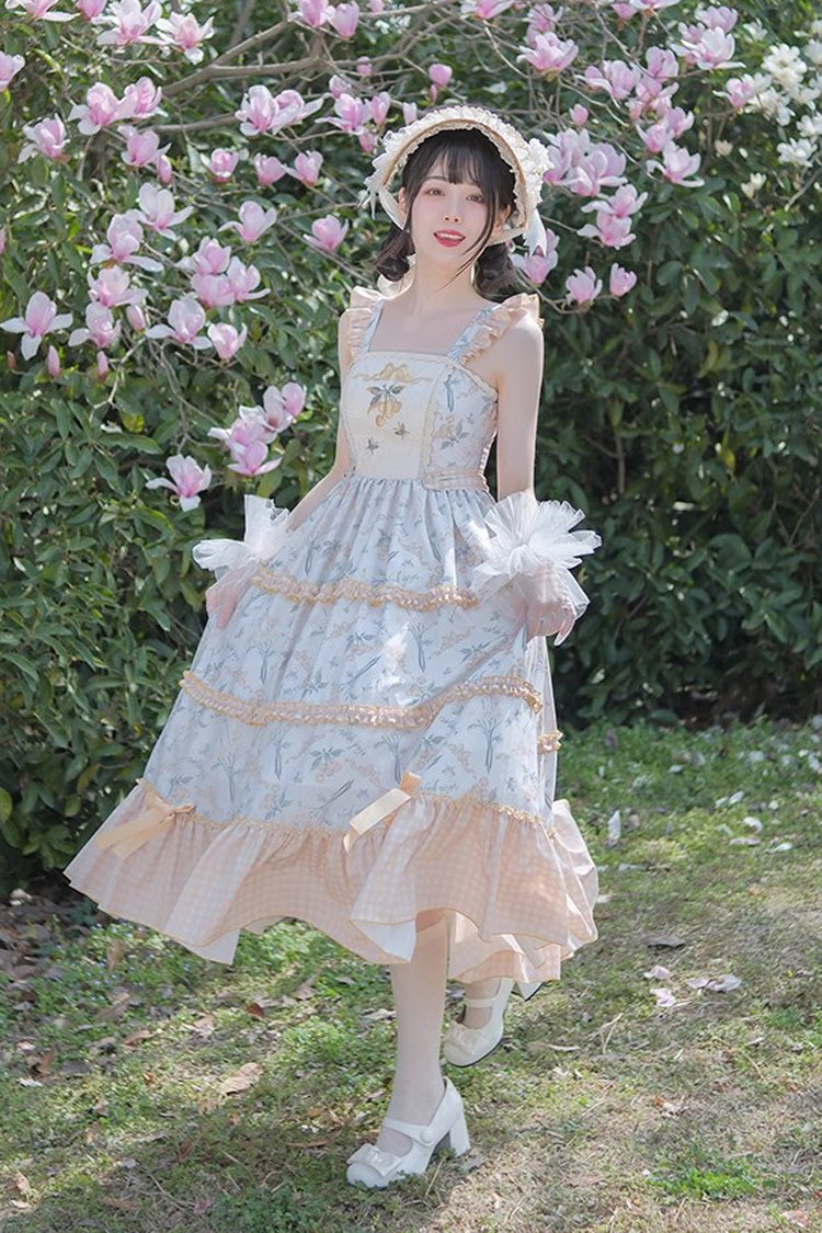 Multi-Color Midsummer Print Ruffle Embroidery Sweet Lolita Jsk Dress