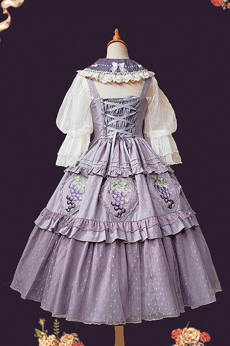 Purple [Vineyard] Sleeveless Jacquard Print Ruffle Embroidery Sweet Lolita Jsk Dress