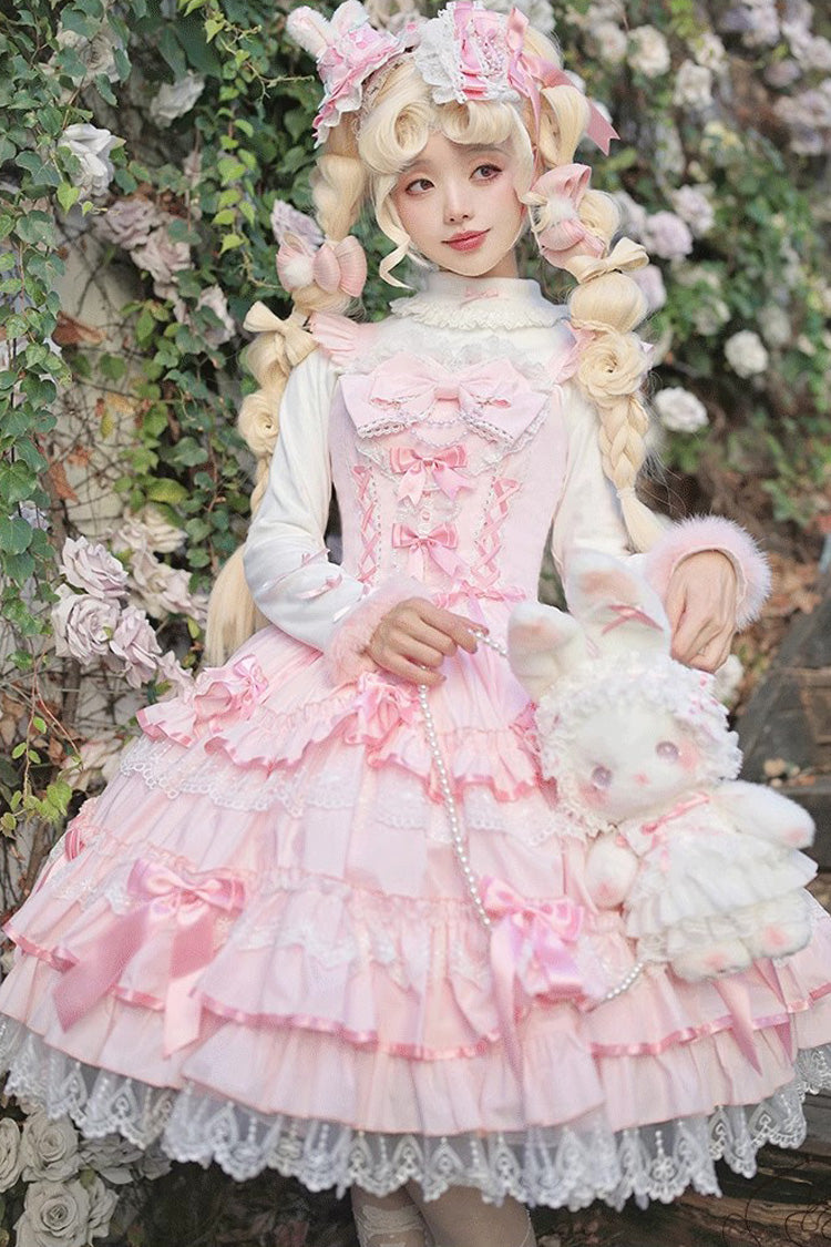 Sweet Multi-Layered Ruffle Bowknot Lace Princess Ballet Lolita Jsk Dress 4 Colors