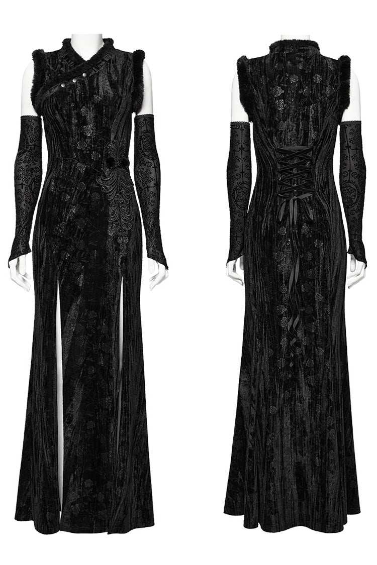 Schwarzes zerrissenes Jacquard-Gothic-Kleid für Damen mit Überärmeln