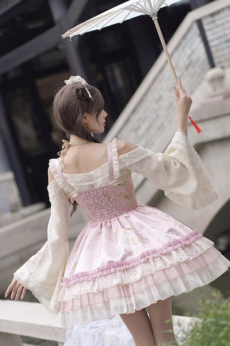 Pink Multi-Layered Ruffle Cardigan Lace Sweet Chinese Style Lolita Jsk Dress