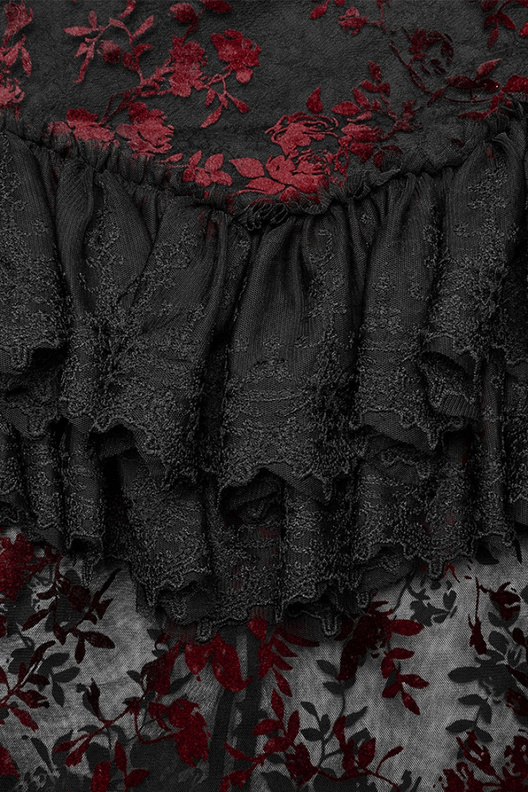 Black/Red Layered Ruffle Hollow Lace Women's Gothic Skirt