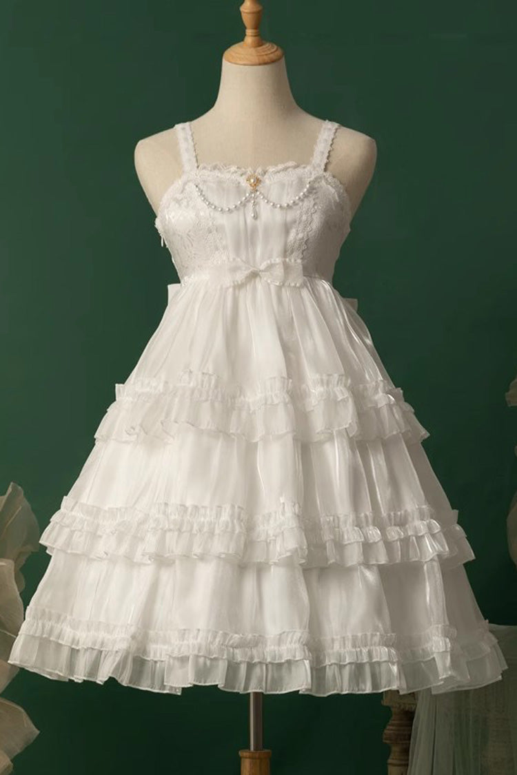 White Star Gauze Romance Multi-layer Ruffle Bowknot Sweet Elegant Princess Lolita Jsk Dress