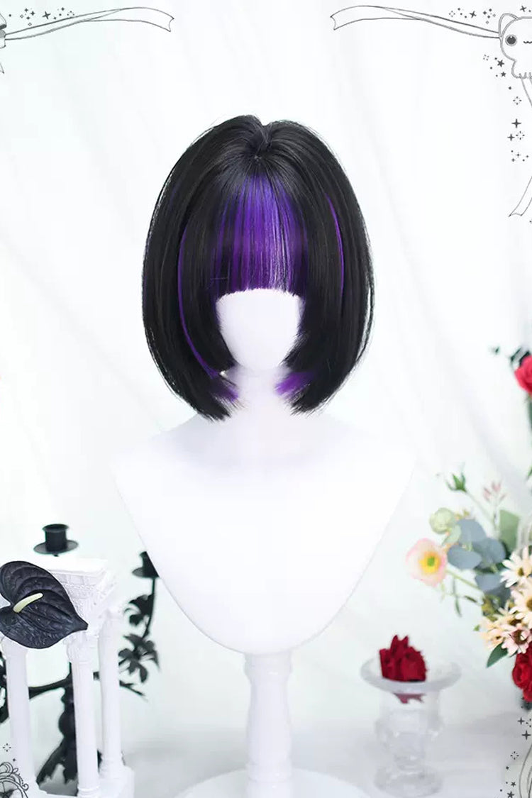 Black/Purple Picking Short Straight Sweet Lolita Wigs