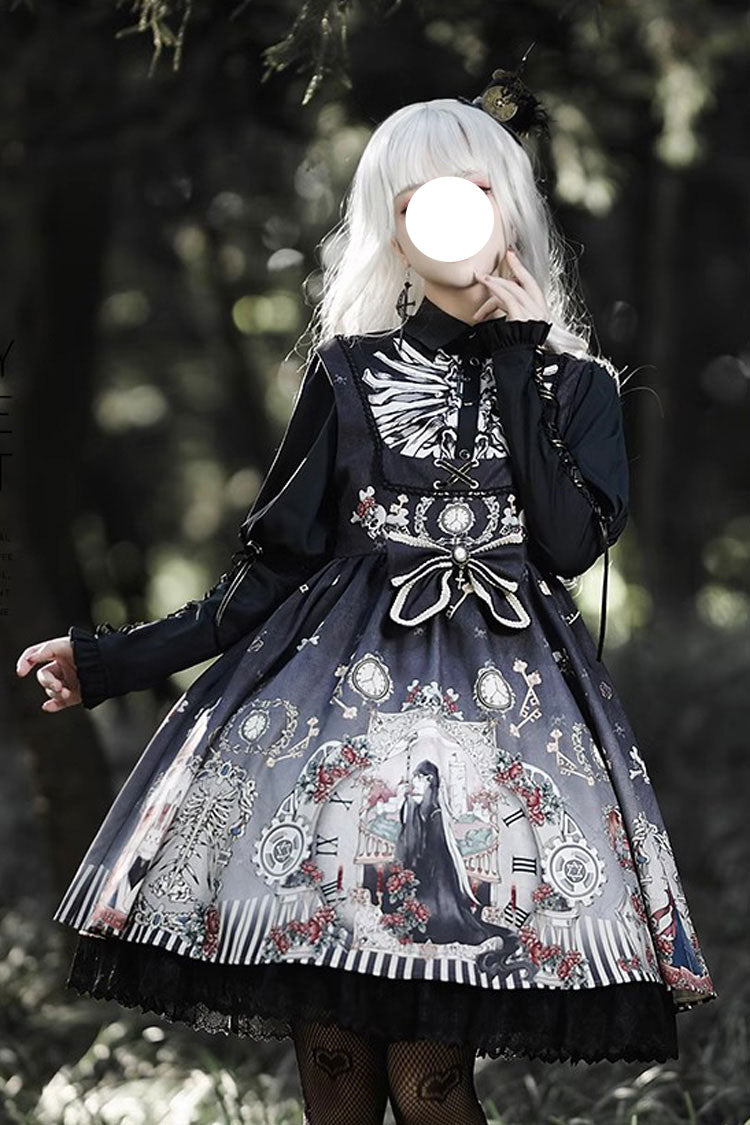 Dark Fairy Tale Print Ruffle Bowknot Gothic Lolita Jsk Dress 2 Colors