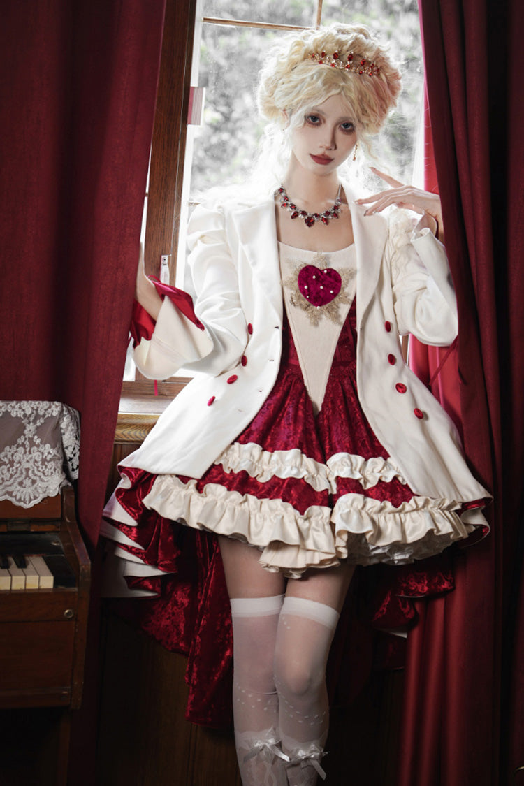 White Double-breasted Short Front and Long Back Irregular Gothic Lolita Coat