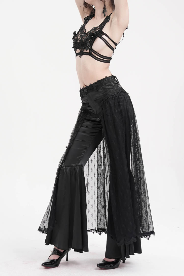 Black Crochet Lace Mesh Women's Gothic Pants