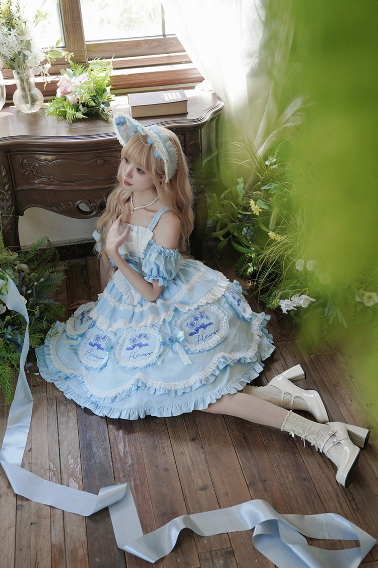 Blau [Butterfly Dream] Mehrlagiges Rüschen-Schleifen-Prinzessinnen-Lolita-Jsk-Kleid