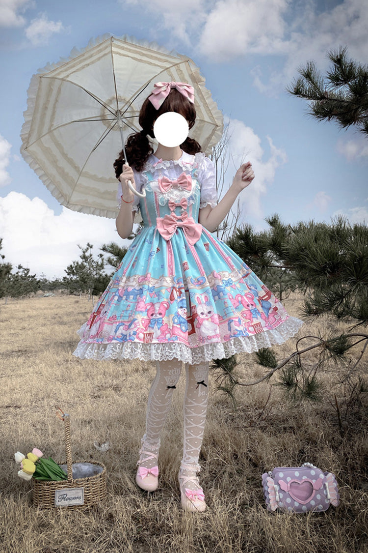 Green Doll Playground Print Ruffle Bowknot Sweet Lolita Jsk Dress