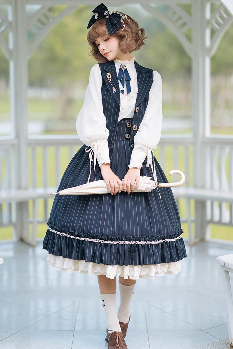 Multi-layer Striped Print Ruffle Sweet College Style Elegant Lolita Skirt 3 Colors