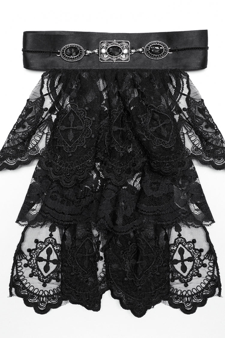 Black Multi-Layered Lace Mesh Men's Gothic Neckwear