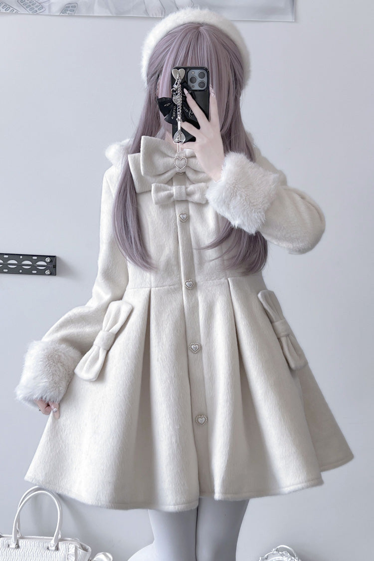 Snow Plush and Thickened Long Sleeves Bowknot Sweet Lolita Coat 2 Colors