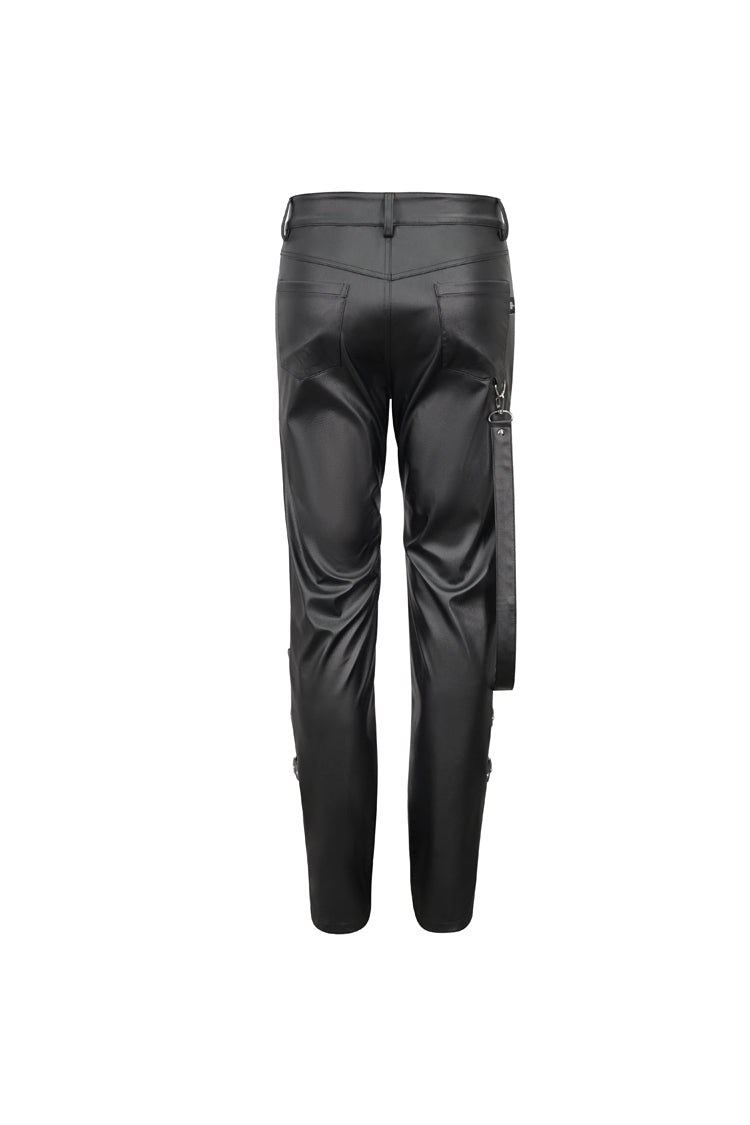 Black Removable Right Side Zipper Faux Leather Men's Punk Pants