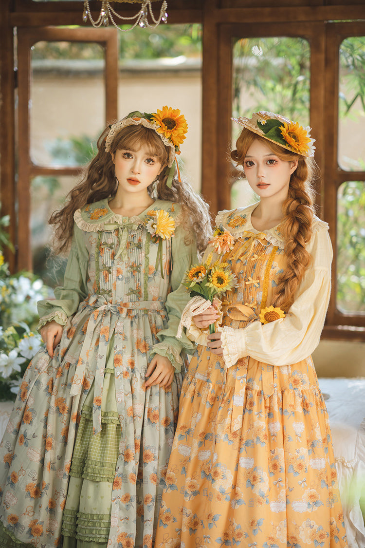 Yellow [Gardening Sunflower] Sleeveless Print Ruffle Bowknot Sweet Elegant Lolita Jsk Dress