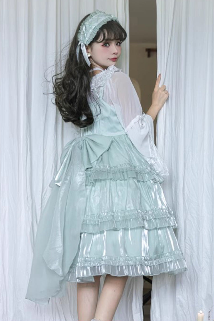 Green Starry Gauze Love Song Three-Tiered Ruffle Bowknot Sweet Lolita Tiered JSK Dress