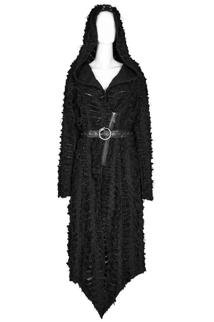 Black Irregular Hooded Women's Punk Long Coat