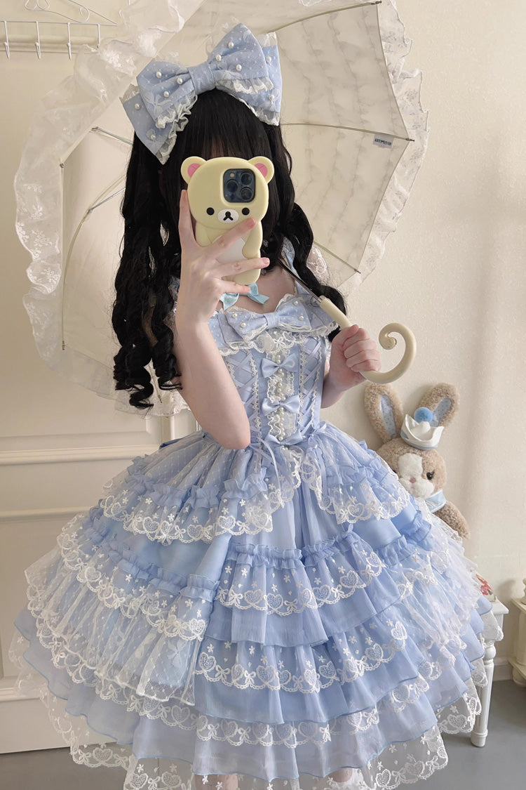 Blue [Love Overture] Multi-Layered Ruffle Bowknot Lace Sweet Lolita Jsk Dress