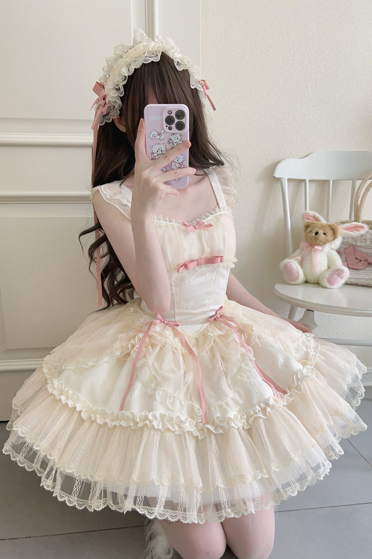 [Blumensaison] Süßes Lolita-Ballettkleid mit Schleife und Spitze in 4 Farben