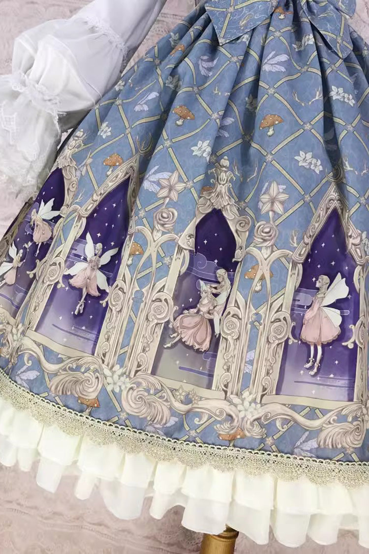 Süßes Lolita-JSK-Kleid mit Rüschen und Schleife im Dream Elf-Print in 6 Farben