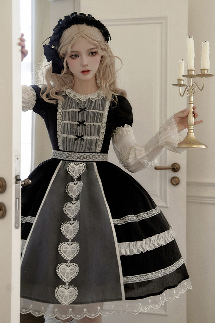 Wish Heart Kurzärmlige Strickjacke mit Schleife Süßes Prinzessinnen-Lolita-JSK-Kleid 2 Farben