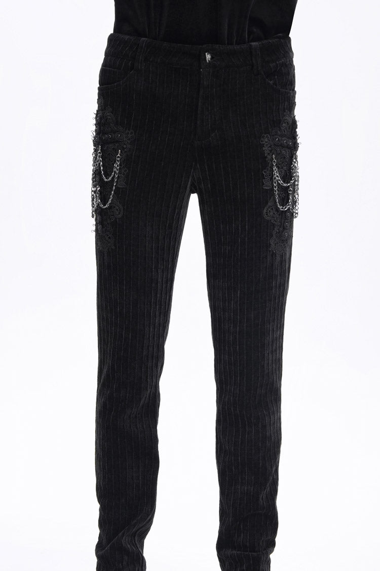 Black Chain Crochet Print Men's Gothic Pants