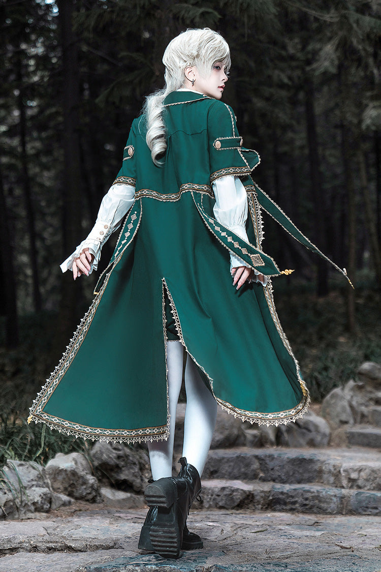 Green [Theocratic Messenger] Embroidery Classic Military Gorgeous Handsome Ouji Lolita Coat Blouse Shorts Set