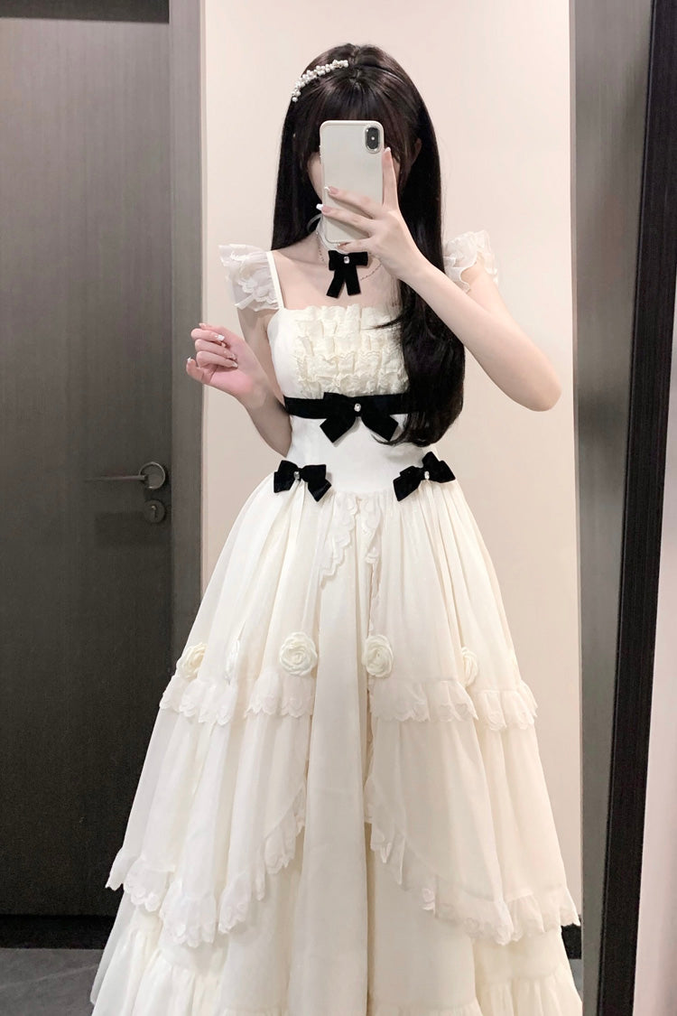 Ivory Free Verse Poetry Ruffle Bowknot Sweet Elegant Princess Lolita Tiered Dress