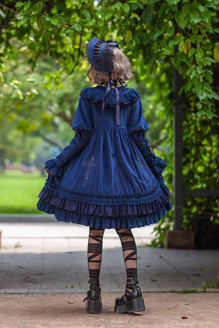 Holy Fruit Manor Gothic Lolita Kleid mit Stickerei und langen Puffärmeln und Rüschen, 2 Farben