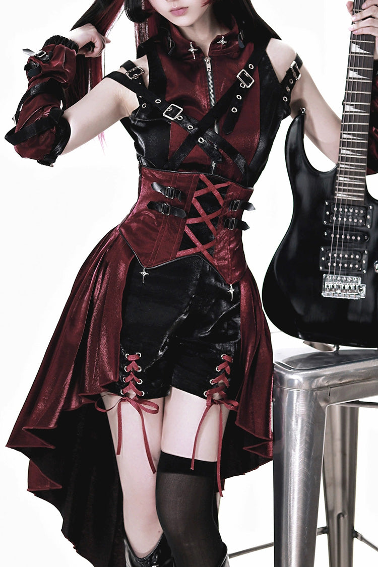 Black/Red [Chief Assassin] Lace-Up Gothic Ouji Lolita Shorts Set