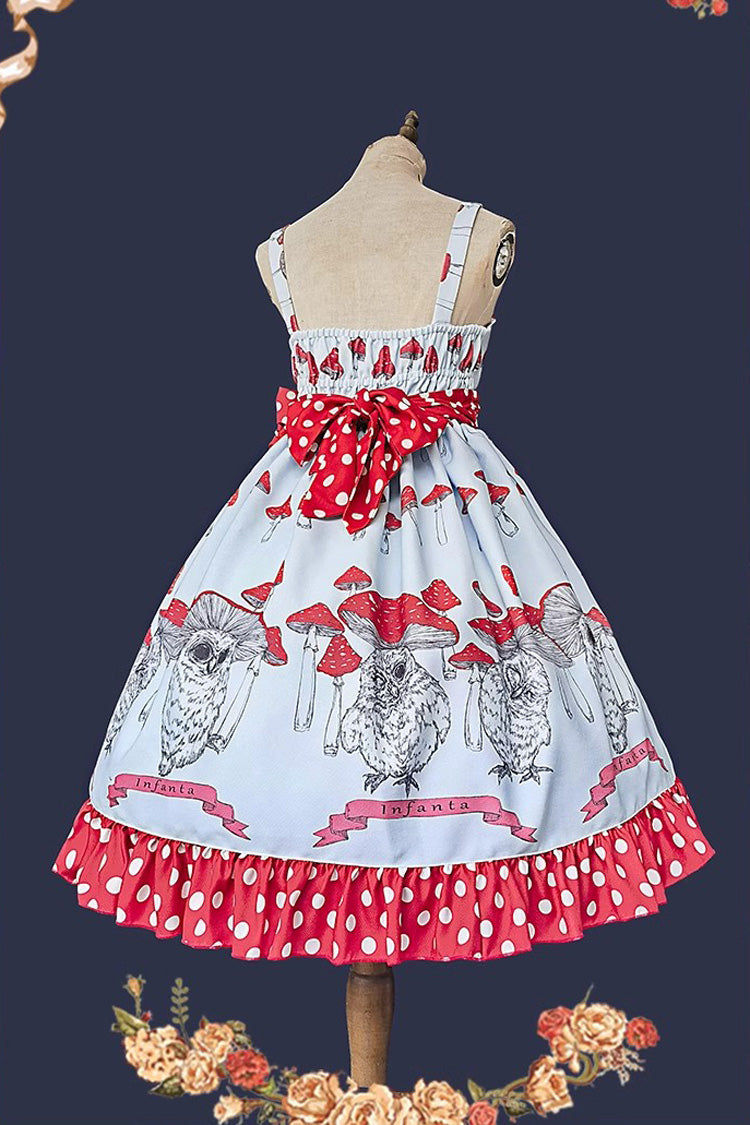 Cat Head Mushroom Print Ruffle Bowknot Sweet Lolita Dress 2 Colors