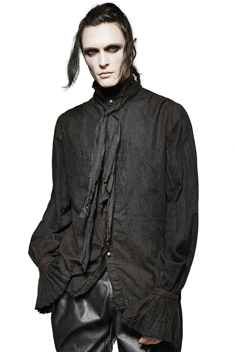 Black Long Lantern Sleeves Retro Metal Button Mens Steampunk Tie Shirt