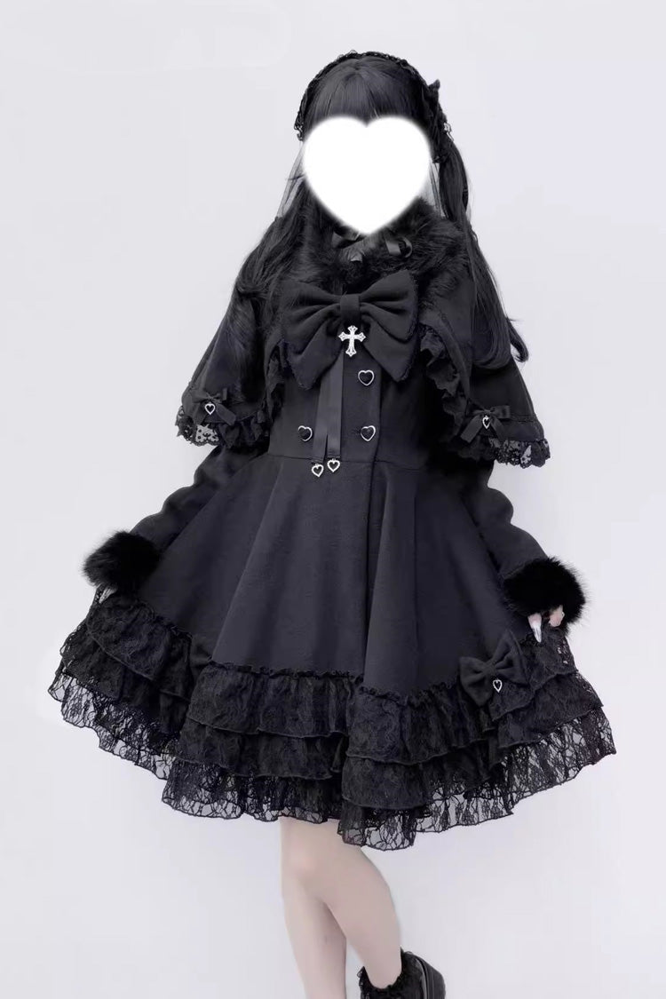 Magician Long Sleeves Removable Cape Bowknot Lace Gothic Jirai Kei Coat