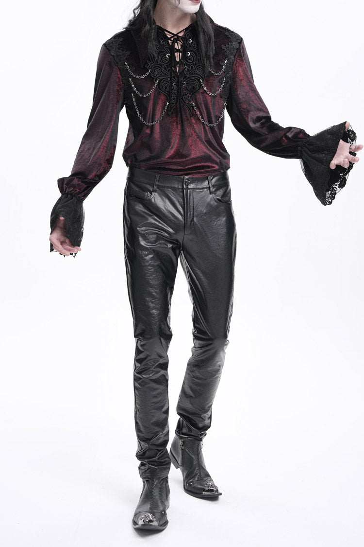 Black Faux Leathet Button Men's Gothic Pants