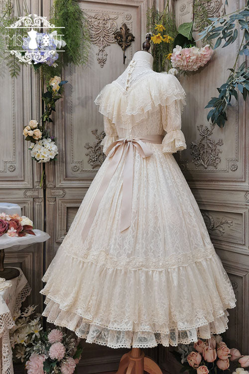 Elegant Vintage Rose Print Multi-Layer Ruffled Sweet Lolita OP Dress ...