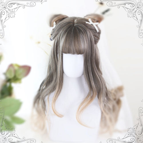 Gray Brown Air Bangs Long Straight Hair Micro-Volume Classic Lolita Wigs