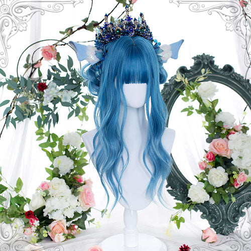 Homochromatic Blue Gradient Long Curly Sweet Lolita Wigs