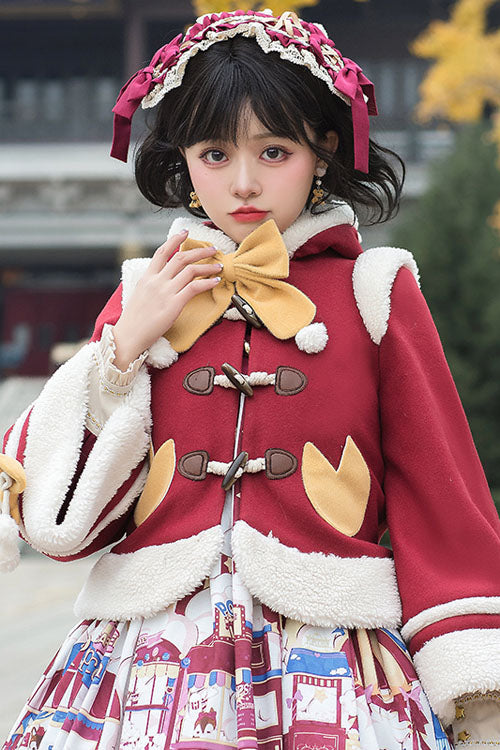 Autumn Winter Double Collar Bowknot Single Breasted Sweet Lolita Cape Coat