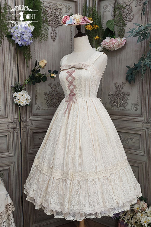 Ivory Solid Color Elegant Vintage Rose Multi-Layer Embroidery Ruffled Sweet Lolita JSK Dress