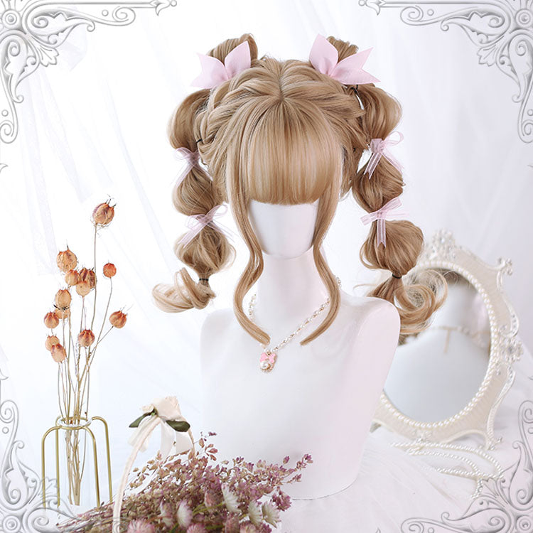 Light Brown Air Bangs Long Curly Hair Sweet Lolita Wigs