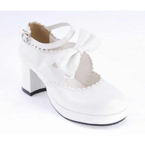 White PU Round Toe Ankle Straps Bow Decoration Platform Sweet Lolita Shoes