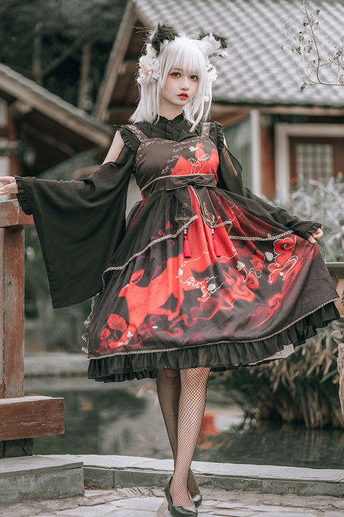 Klassisches Lolita JSK-Kleid im chinesischen Stil mit Wolkenfuchs-Print